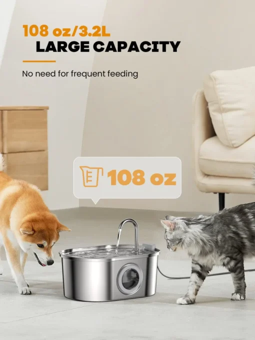 3.2L Stainless Steel Cat Water Fountain | Automatic Cat Water Drinker